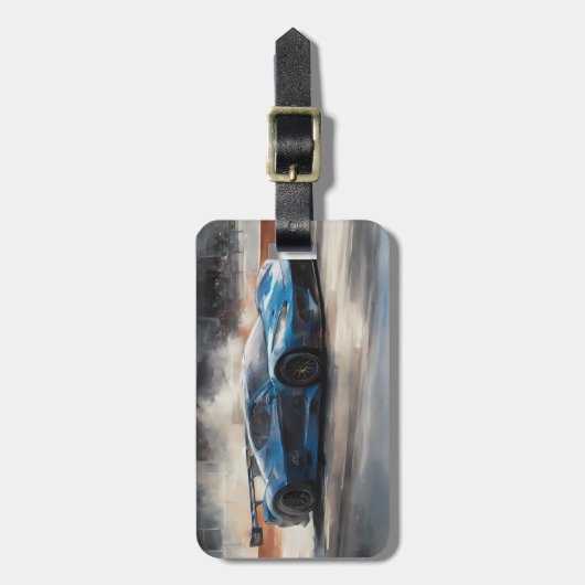 ダイナミックなブルーアーバンレースシーン ラゲッジタグ (正面縦)