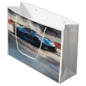 ダイナミックなブルーアーバンレースシーン ラージペーパーバッグ (正面アングル)