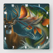 ダイナミックなベースと鹿 スクエア壁時計 (正面)