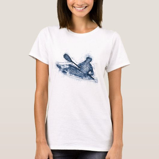 ダイナミックなホワイトウォーターカヤッカーの線画 Tシャツ (正面)