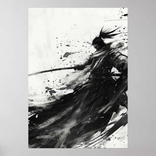 ダイナミックな侍ジャック – 白黒ポスター ポスター (正面)