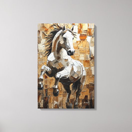 ダイナミックな厚塗りアートの疾走馬 キャンバスプリント (正面)