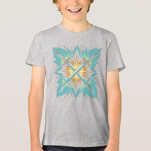 ダイナミックな幻想的な交差矢印 輝くエネルギー トライブレンドＴシャツ (正面)