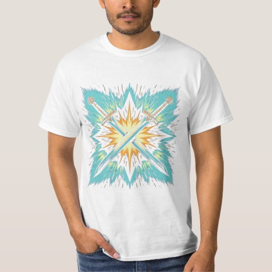 ダイナミックな幻想的な交差矢印 輝くエネルギー Tシャツ (正面)