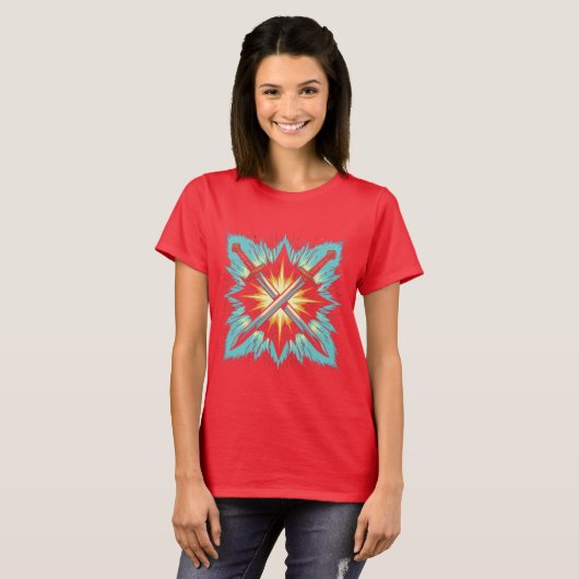 ダイナミックな幻想的な交差矢印 輝くエネルギー Tシャツ (正面フル)
