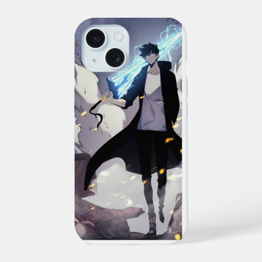 ダイナミックな戦士が立つ iPhone 15ケース (裏面)