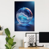 ダイナミックな水波付き超現実的ガラス球 ポスター (ホームオフィス)