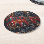 ダイナミックな消防車のレザーアート ラウンドペーパーコースター (アングル)