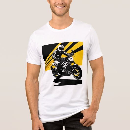 ダイナミックな背景を持つバイク乗り トライブレンドTシャツ (正面)