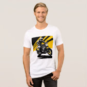 ダイナミックな背景を持つバイク乗り トライブレンドTシャツ (正面全面)
