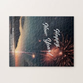 ダイナミックな花火フォトハッピー新年の挨拶 ジグソーパズル (横)