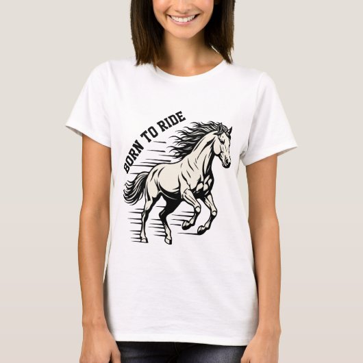 ダイナミックな馬のイラスト - Born to Ride Tシャツ (正面)