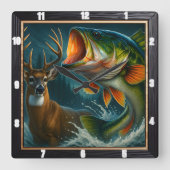 ダイナミックな鹿とベース スクエア壁時計 (正面)