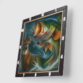 ダイナミックな鹿とベース スクエア壁時計 (傾斜)