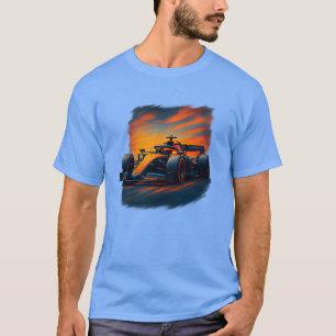 ダイナミックオレンジとブルーのフォーミュラカーR Tシャツ