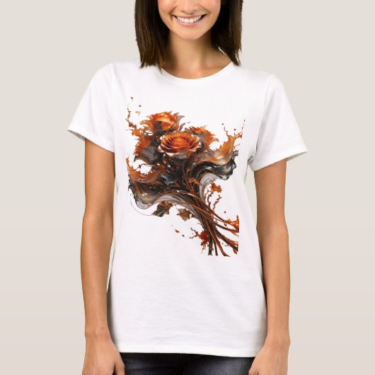 ダイナミックオレンジ抽象芸術アートプリント Tシャツ (正面)