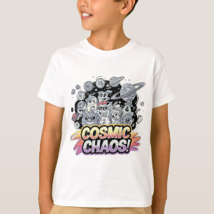 ダイナミックカラフルプラネットモチーフを持つ漫画銀河系 Tシャツ