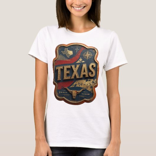 ダイナミックゴールド TEXAS 3Dテキストアート Tシャツ (正面)