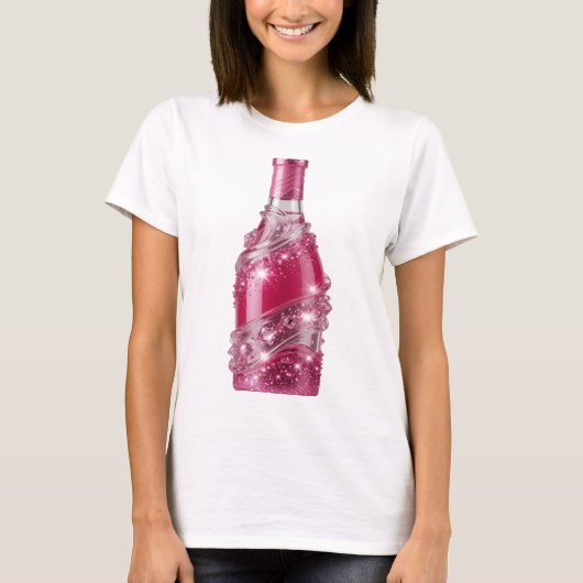 ダイナミックシルバー PINK GLITTER BOTTLE 引用Tシャツ Tシャツ (正面)