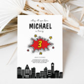 ダイナミックスーパーヒーロー3歳誕生日招待状 招待状