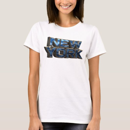 ダイナミックネイビー ニューヨーク 3Dテキストアート Tシャツ (正面)