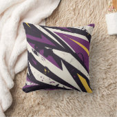 ダイナミックパープルおよびイエロージオメトリック抽象芸術アート クッション (ブランケット)