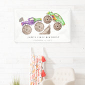 ダイナミックパープルグリーンモンスタートラック誕生日 横断幕 (インサイチュ)