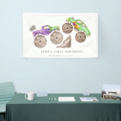 ダイナミックパープルグリーンモンスタートラック誕生日 横断幕 (トレードショー)