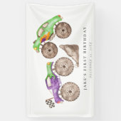 ダイナミックパープルグリーンモンスタートラック誕生日 横断幕 (縦)