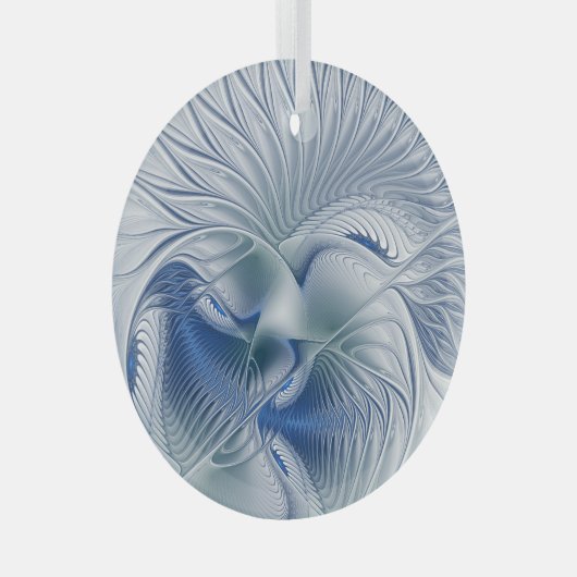 ダイナミックファンタジー抽象芸術ブルートーンフラクタルアート ガラスオーナメント (正面右)