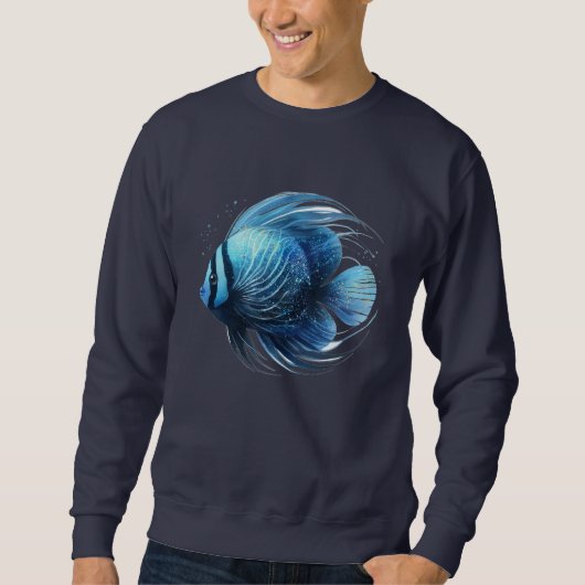 ダイナミックブルーとブラックの海洋魚 スウェットシャツ (正面)