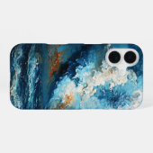ダイナミックブルーの抽象的な海洋波と雲 iPhone 16ケース (裏面横)