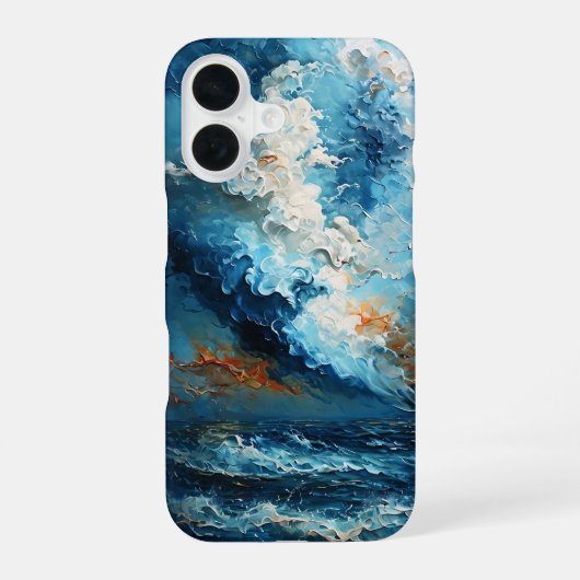 ダイナミックブルーの抽象的な海洋波と雲 iPhone 16ケース (裏面)