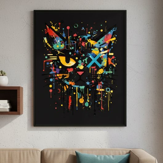 ダイナミックペイントスプラッター猫フェイスデコレーション ポスター