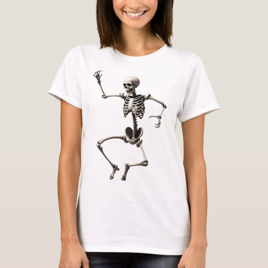 ダイナミックポーズのスケルトン踊り Tシャツ (正面)