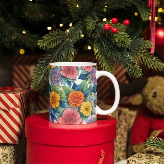 ダイナミックモダンフラワーアートパターン コーヒーマグカップ