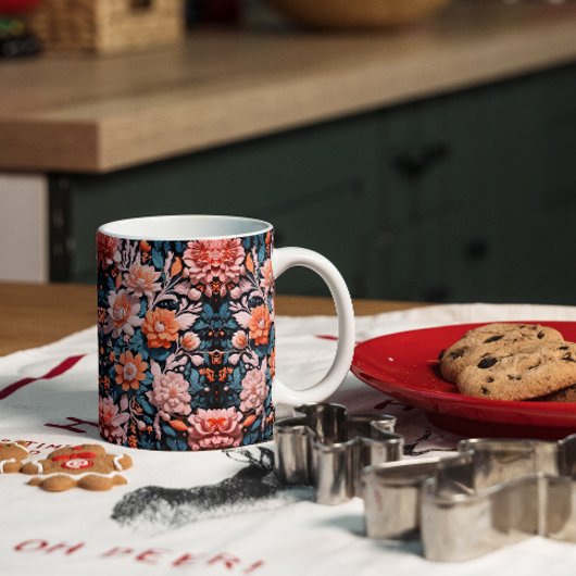 ダイナミックモダンボホフラワーアートパターン コーヒーマグカップ