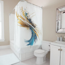 ダイナミック抽象芸術スプラッシュホワイトティール（緑がかった色）金ゴールドテーブルクロス