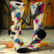 ダイナミック抽象芸術ソックス(マゼンタ、ティール（緑がかった色）、オレンジ)