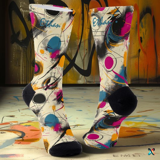 ダイナミック抽象芸術ソックス(マゼンタ、ティール(緑がかった色)、オレンジ) ソックス