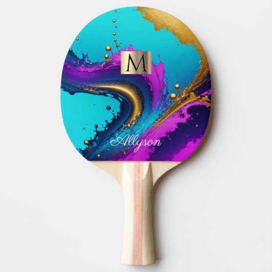ダイナミック液体抽象芸術、名前とモノグラム、Vs 2 卓球ラケット (正面)
