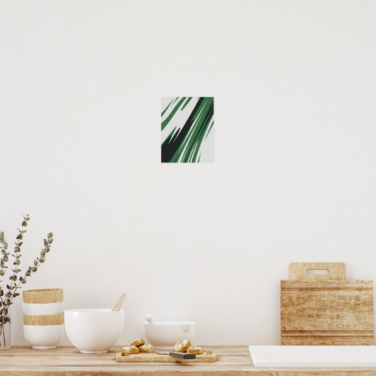 ダイナミック緑と黒の抽象芸術ストリーク ポスター (キッチン)