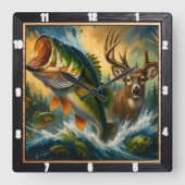 ダイナミック自然ベース鹿 スクエア壁時計 (正面)