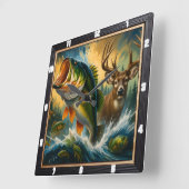 ダイナミック自然ベース鹿 スクエア壁時計 (傾斜)