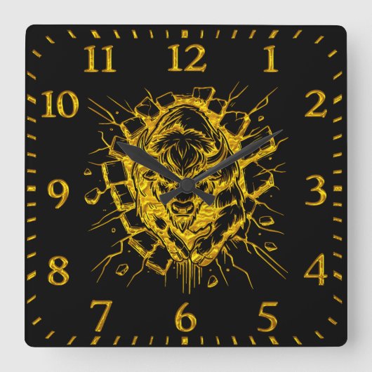 ダイナミック表示で壁を貫通するバイソン スクエア壁時計 (正面)