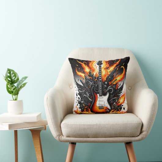 ダイナミック鮮やかアートの炎で発火したギター クッション (椅子)