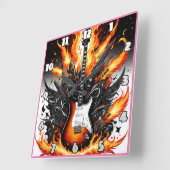 ダイナミック鮮やかアートの炎で発火したギター スクエア壁時計 (傾斜)