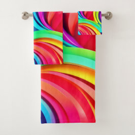 ダイナミック鮮やかカラーの抽象芸術波 バスタオルセット