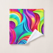 ダイナミック鮮やかカラーの抽象芸術波 バスタオルセット (ウォッシュタオル)