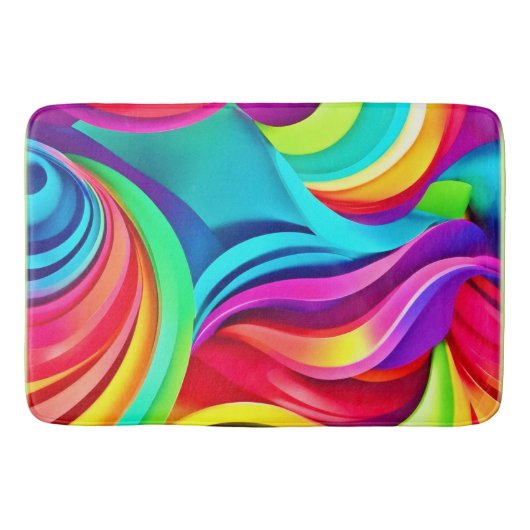 ダイナミック鮮やかカラーの抽象芸術波 バスマット (正面)